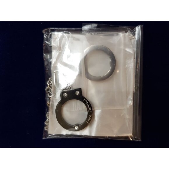 NEW Stainless Steel " Love Forever" Handcuffs Pendant Necklace / 21" Chain - Picture 2 of 3